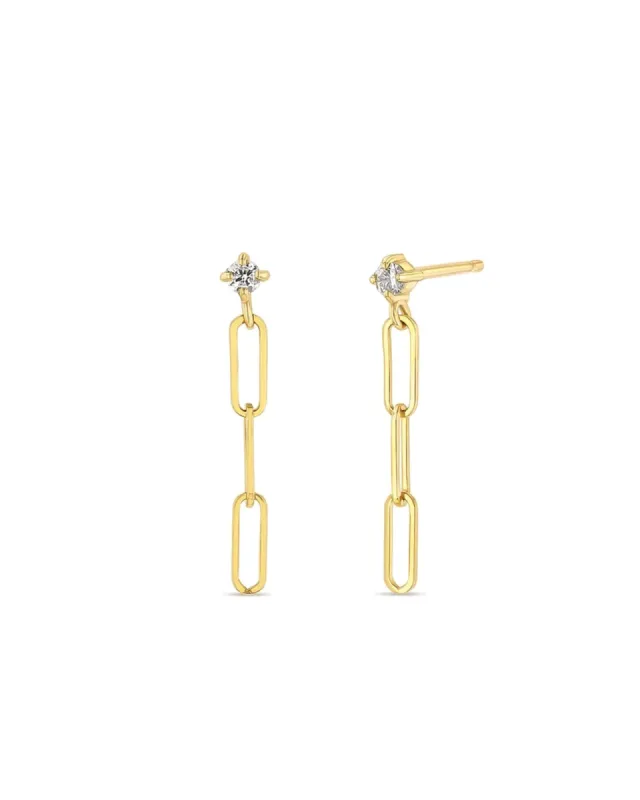 Prong Diamond + Paperclip Chain Drop Earrings sold by Blue Ruby