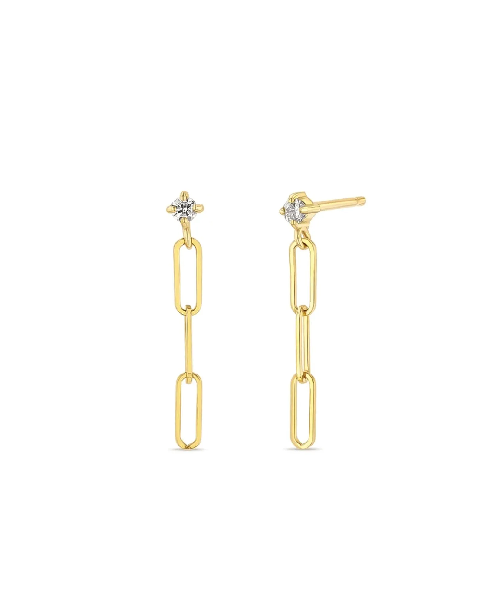 Prong Diamond + Paperclip Chain Drop Earrings sold by Blue Ruby