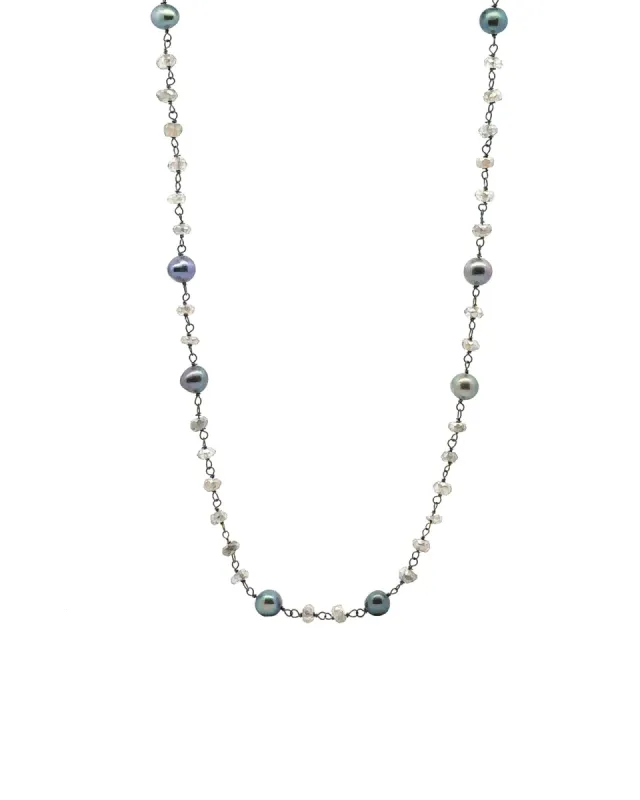 Wire Wrapped Stone + Pearl Necklace sold by Blue Ruby