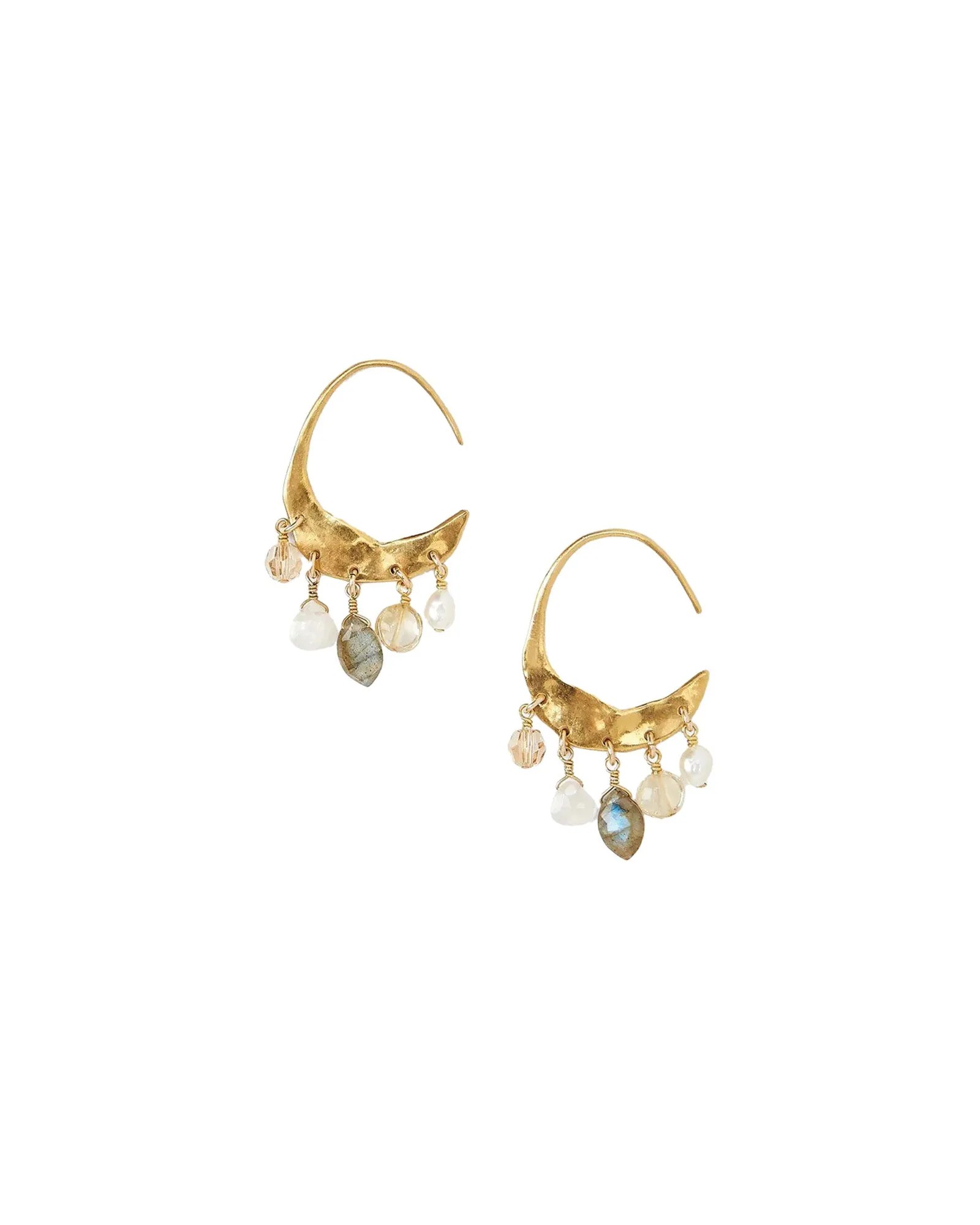 Petite Crescent White Pearl and Citrine Mix Gold Hoop Earrings sold by Blue Ruby