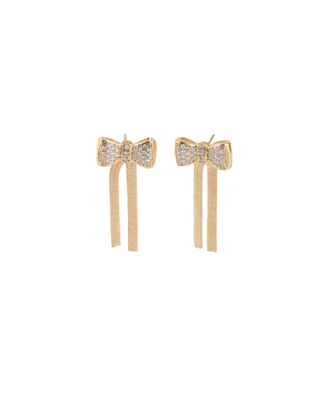 Pavé Bowtie Chain Drop Studs sold by Blue Ruby