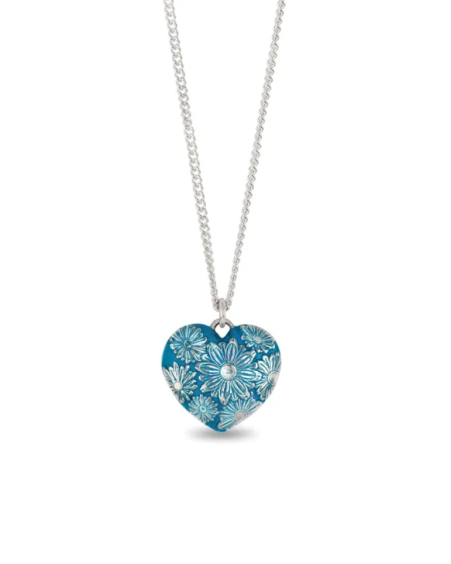 Daisy Large Puffed Heart Talisman | Capri Blue sold by Blue Ruby