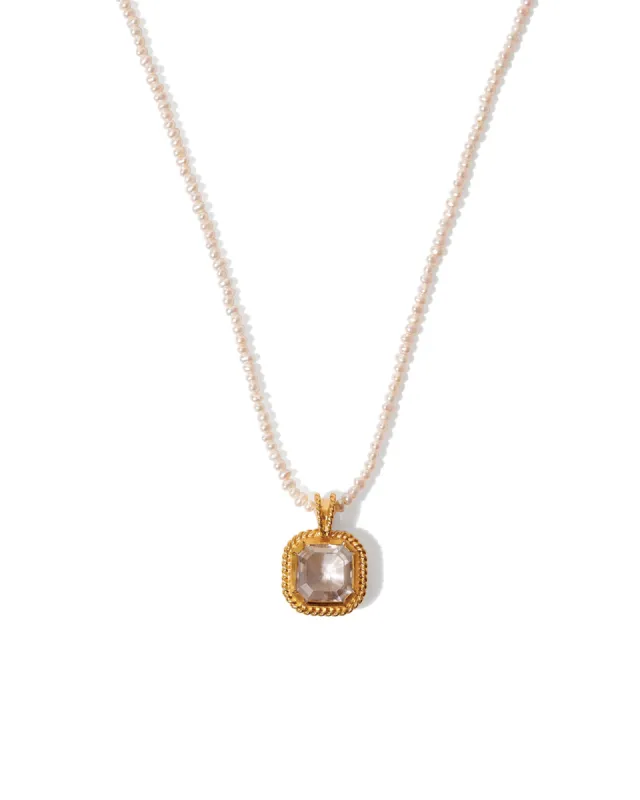 Square Crystal Pearl Necklace sold by Blue Ruby
