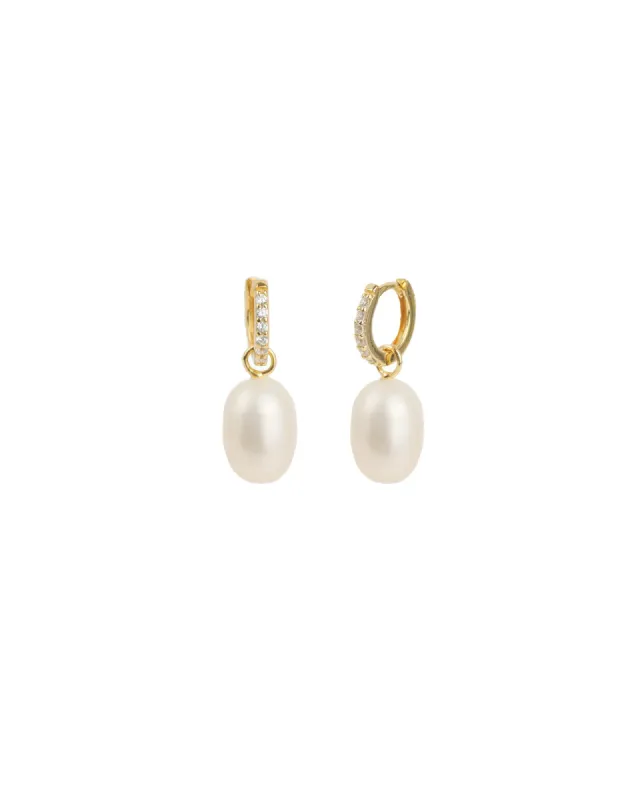 Pearl Drop Pavé Huggies sold by Blue Ruby