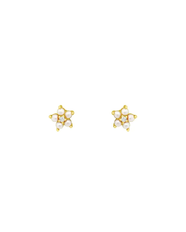 Pearl Diamond Flower Studs sold by Blue Ruby