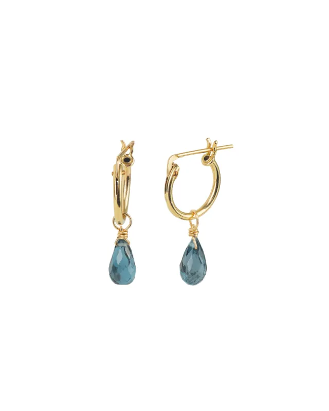 London Blue Topaz Teardrop Drop Huggies sold by Blue Ruby