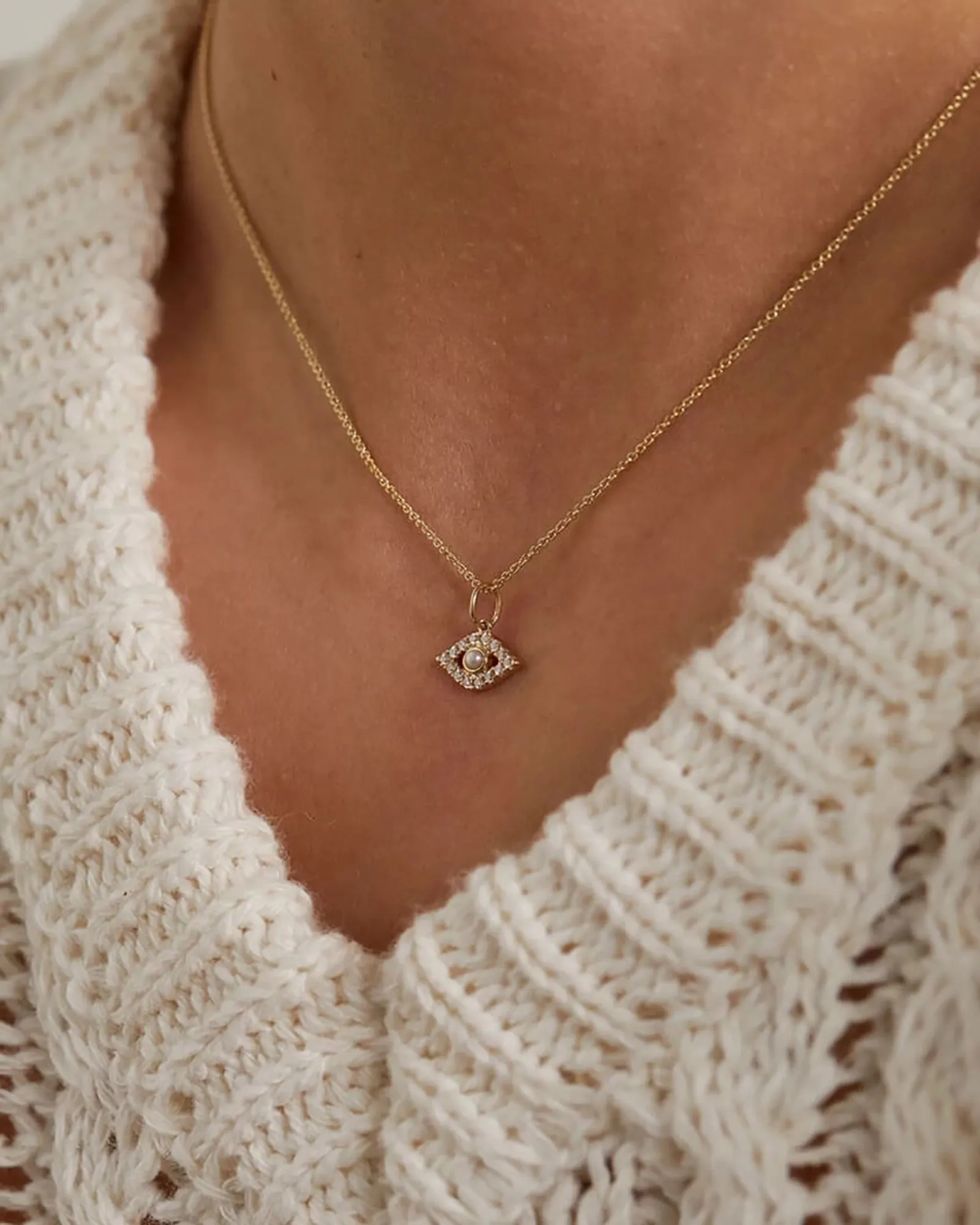 Evil Eye Pearl + CZ Necklace sold by Blue Ruby product image thumbnail 2