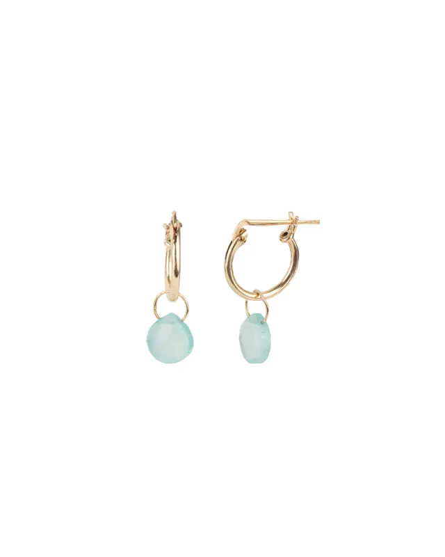 Aqua Chalcedony Heart Floating Drop Huggies | 12mm sold by Blue Ruby