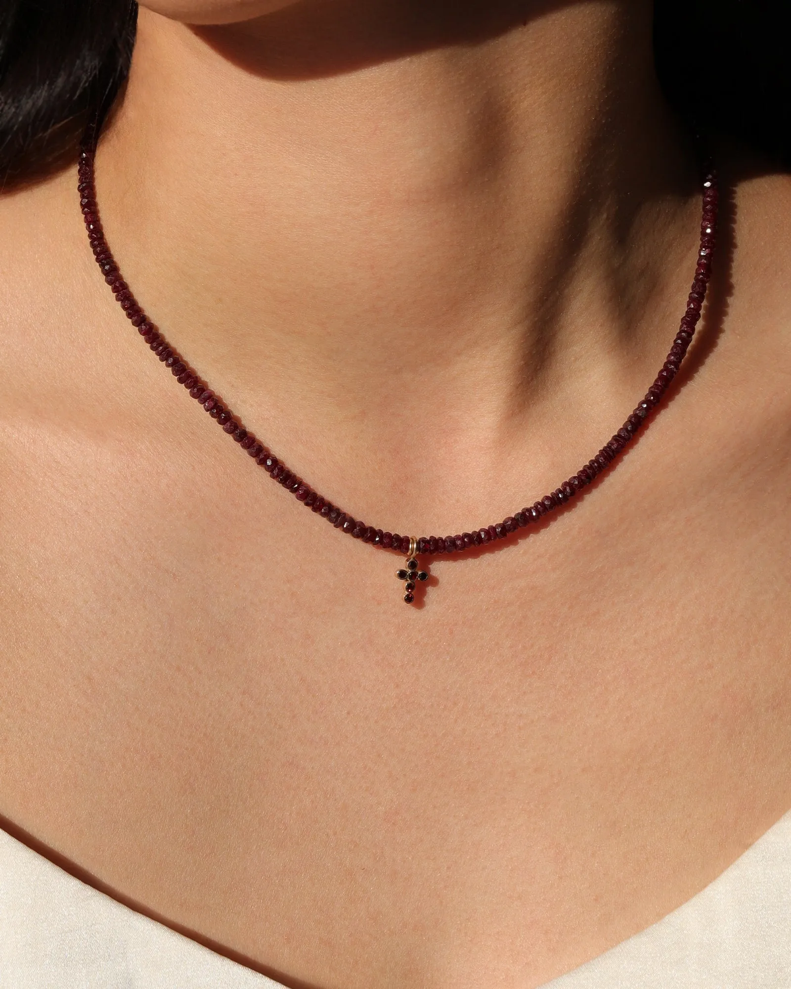 Gradual Ruby Cross Necklace | 3mm - 5mm sold by Blue Ruby product image thumbnail 2
