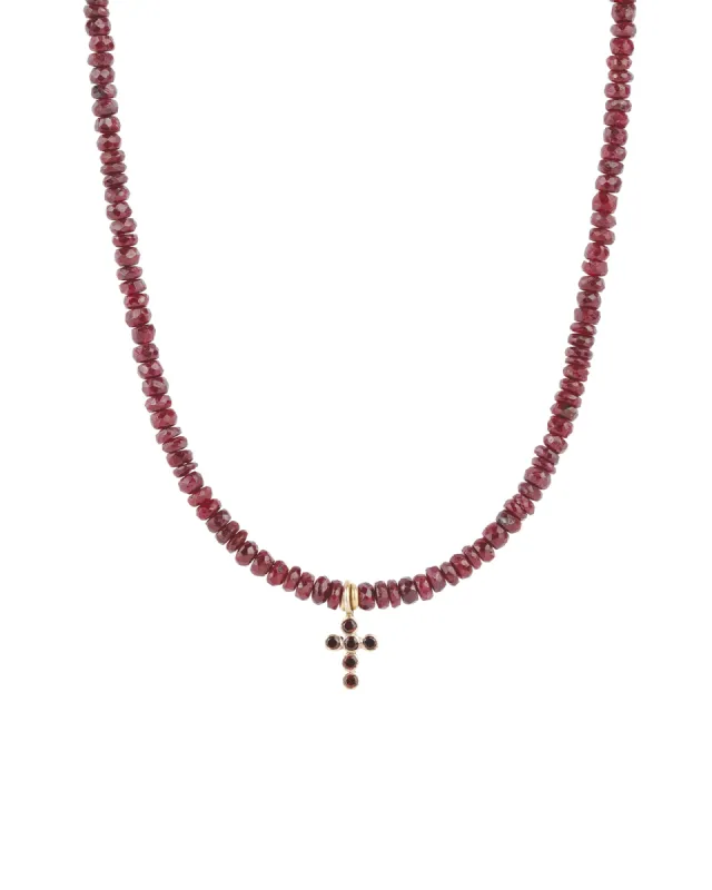 Gradual Ruby Cross Necklace | 3mm - 5mm sold by Blue Ruby