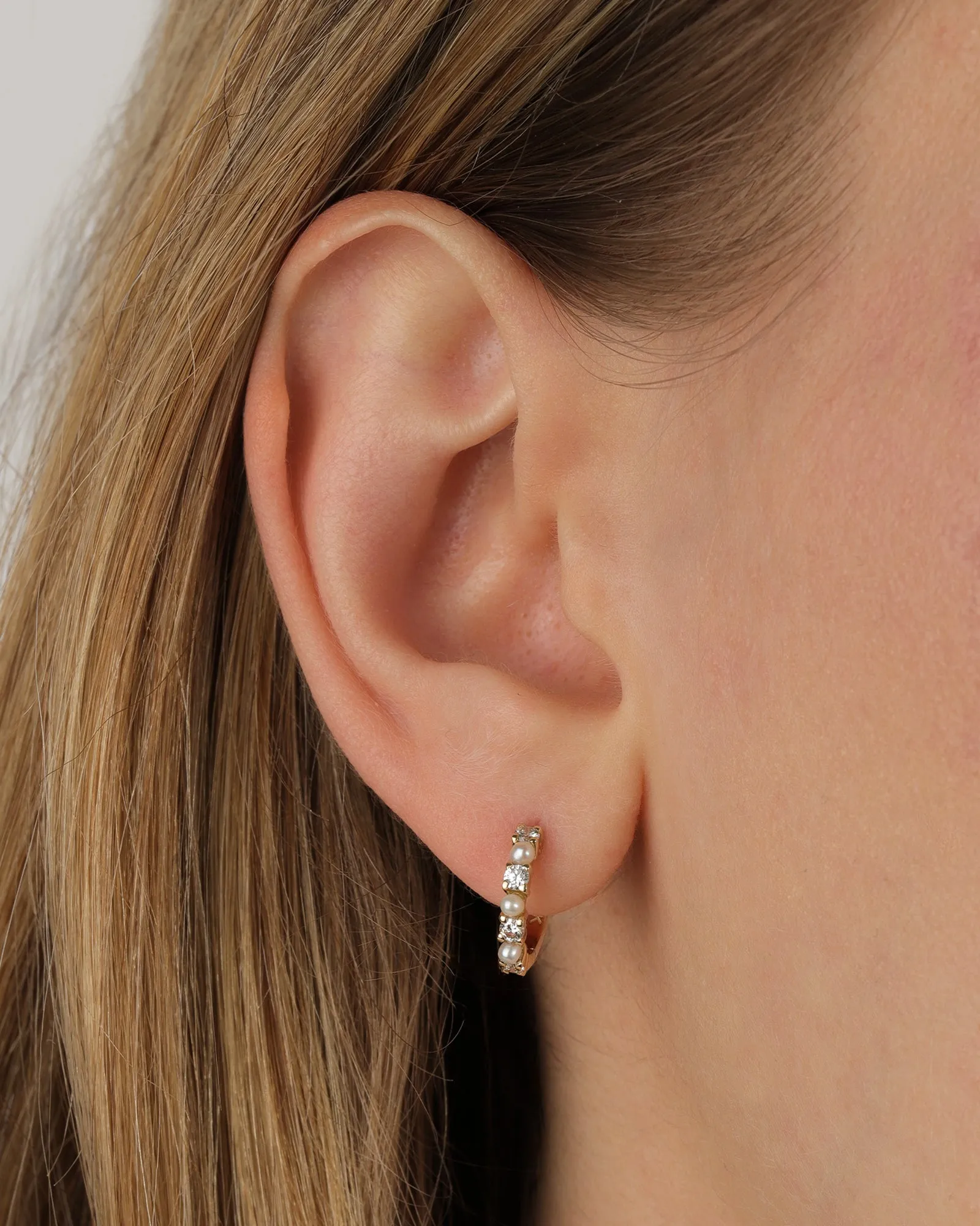 Pearl Diamond Huggies | 12mm sold by Blue Ruby product image thumbnail 2