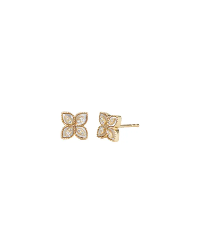 Mother of Pearl + Diamond Flower Studs sold by Blue Ruby