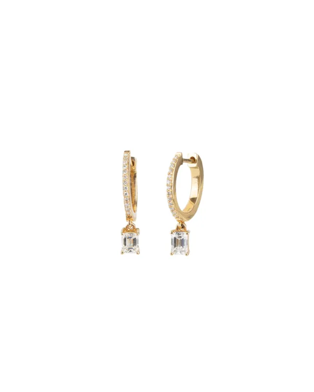 Diamond Baguette Drop Oval Huggies | 10mm sold by Blue Ruby