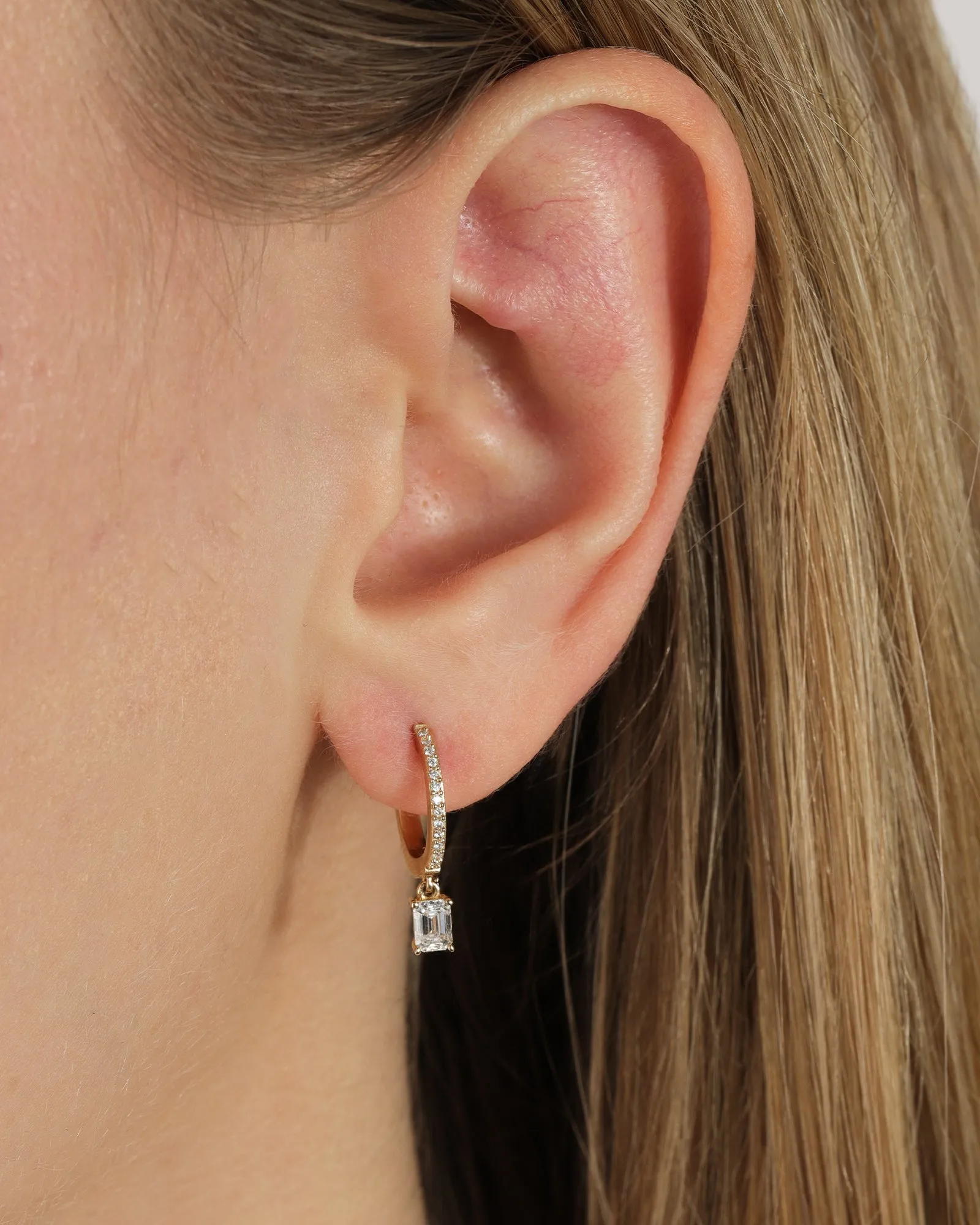 Diamond Baguette Drop Oval Huggies | 10mm sold by Blue Ruby product image thumbnail 2