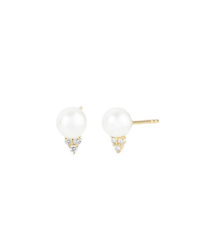Triple Diamond Pearl Studs sold by Blue Ruby