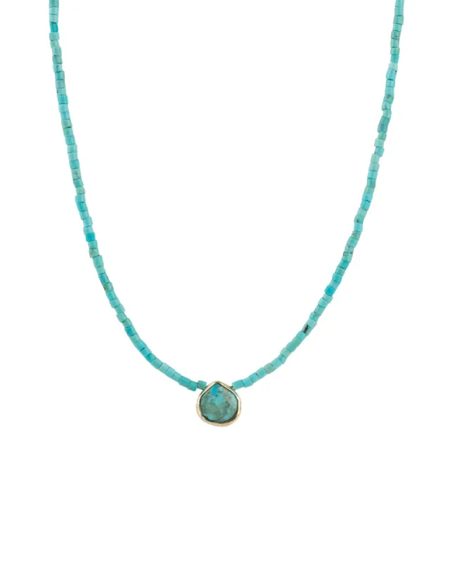 Turquoise Tube Bead Bezel Drop Necklace sold by Blue Ruby