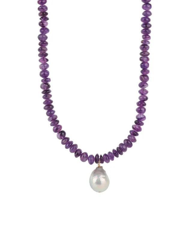 Amethyst Pearl Drop Necklace | 7mm sold by Blue Ruby