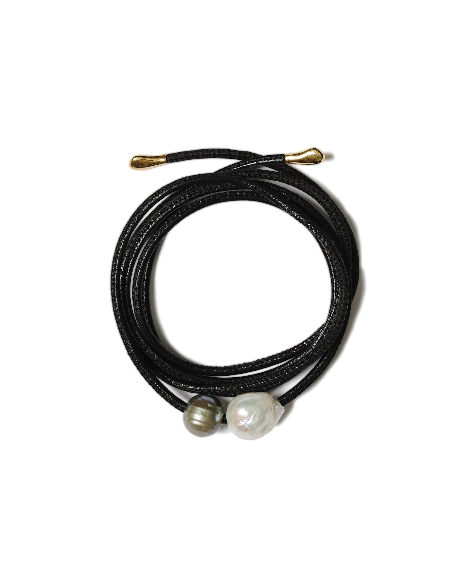 5 Wrap Double Pearl Leather Bracelet sold by Blue Ruby