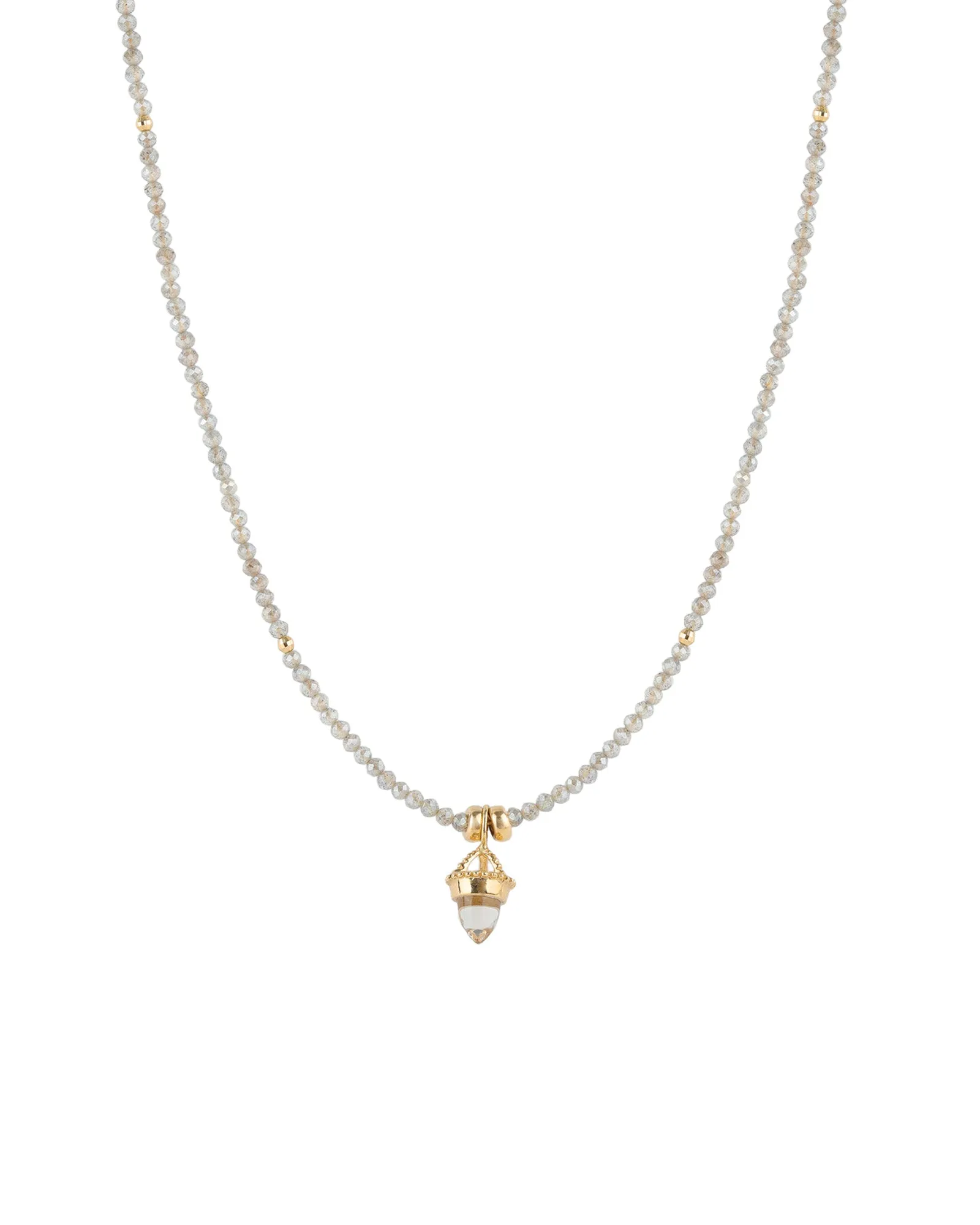 Mystic Labradorite + Quartz Charm Necklace sold by Blue Ruby