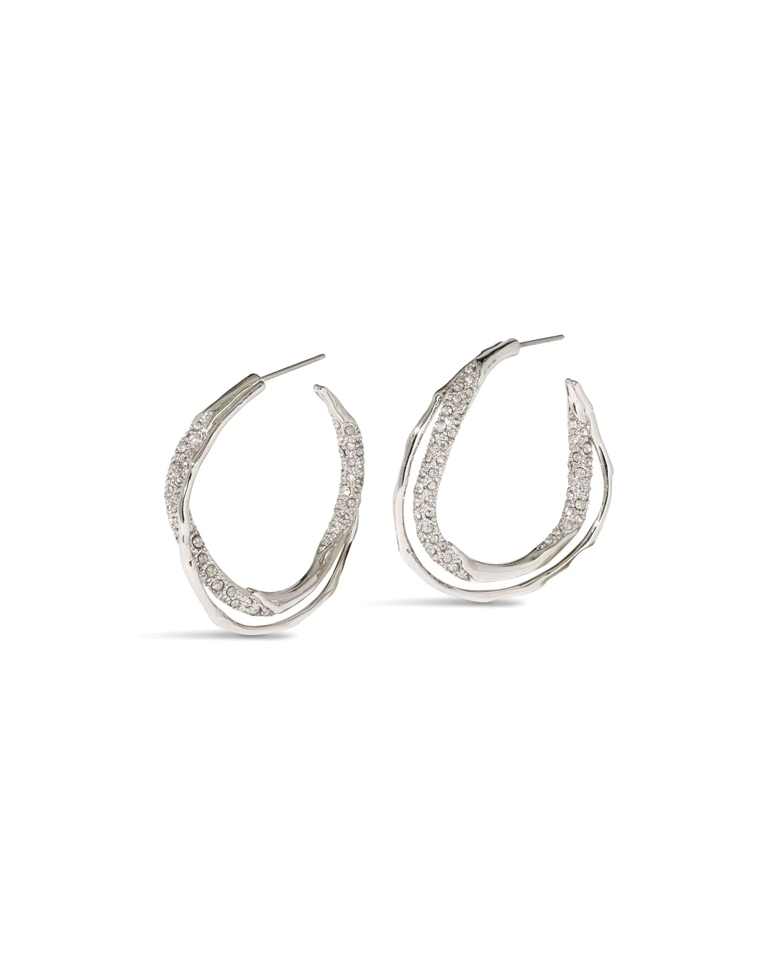 Solanales Silver Crystal Twist Hoop Earrings sold by Blue Ruby