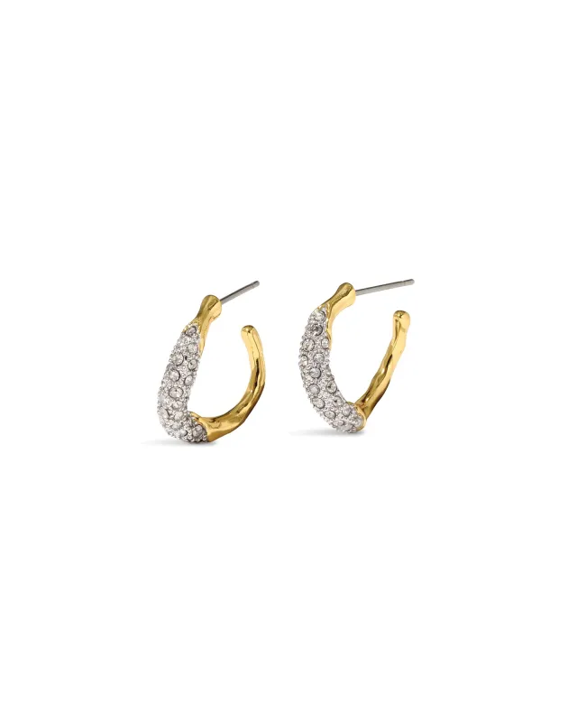 Solanales Gold Crystal Twist Mini Hoop Earrings sold by Blue Ruby