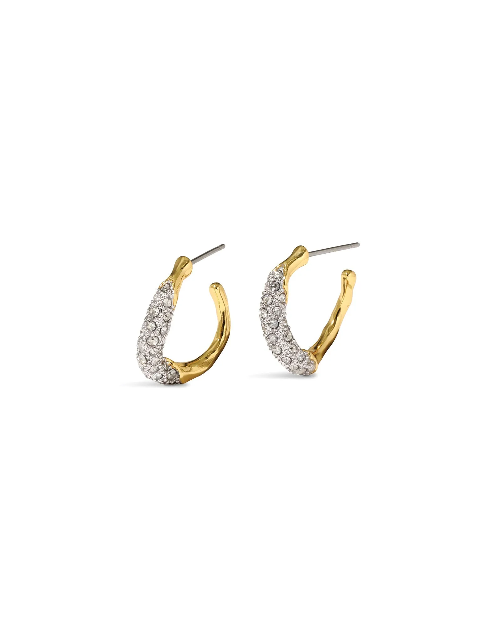 Solanales Gold Crystal Twist Mini Hoop Earrings sold by Blue Ruby