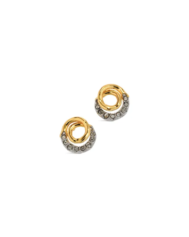 Solanales Gold Crystal Spiral Stud Earrings sold by Blue Ruby