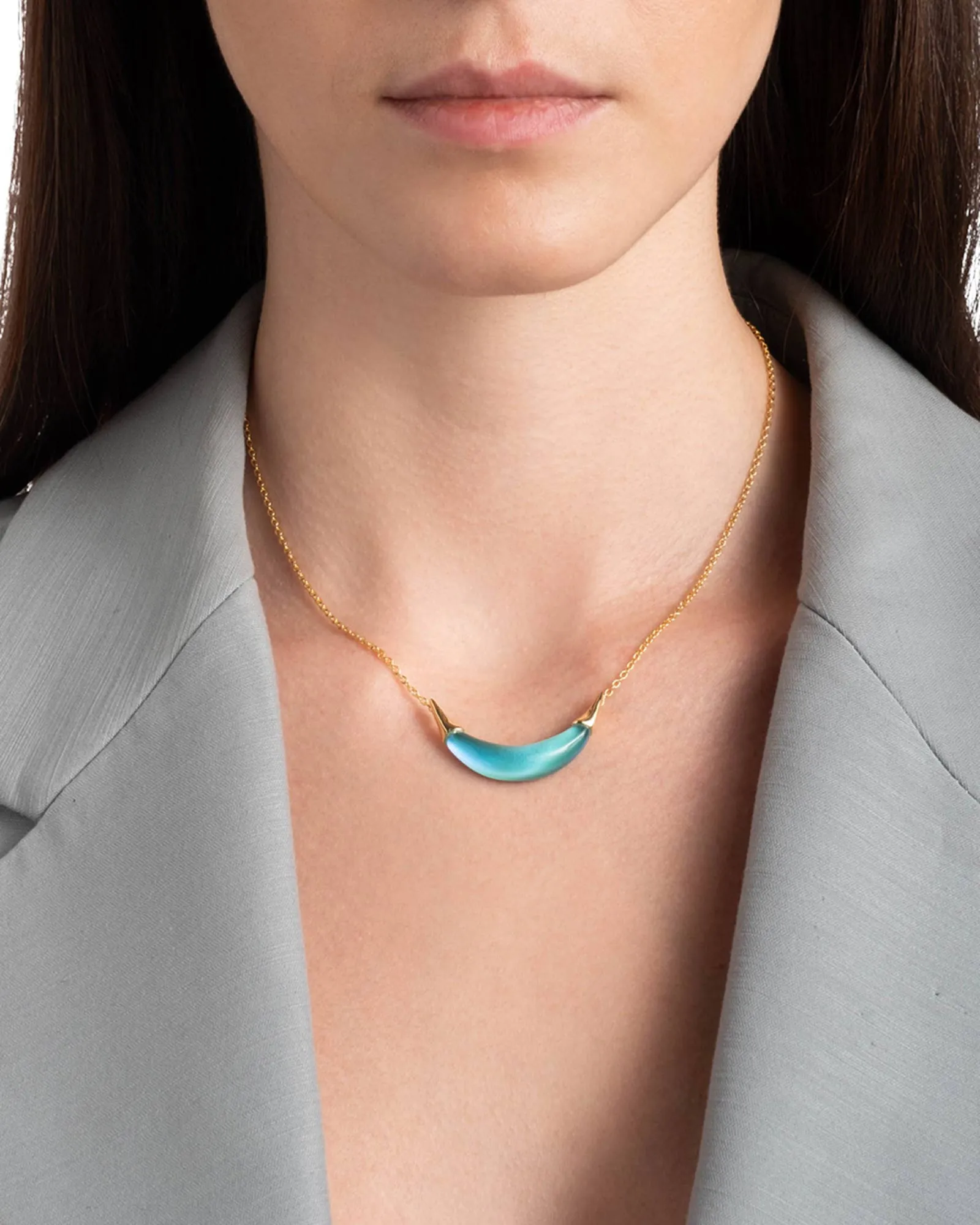 Gold Capped Crescent Lucite Necklace sold by Blue Ruby product image thumbnail 2