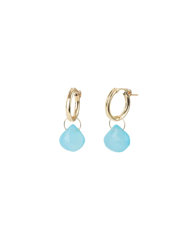 Blue Chalcedony Heart Floating Drop Huggies | 15mm sold by Blue Ruby