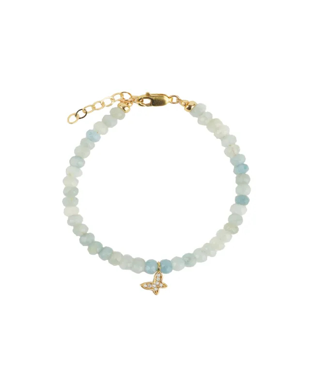 Butterfly Charm Aquamarine Beaded Bracelet sold by Blue Ruby