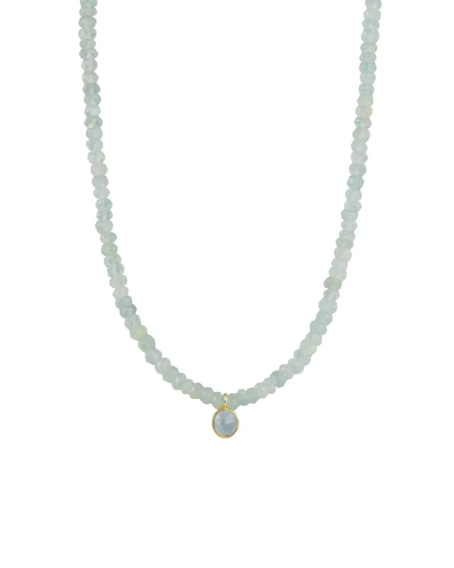 Blue Topaz & Aquamarine Bezel Charm Necklace | 4mm sold by Blue Ruby