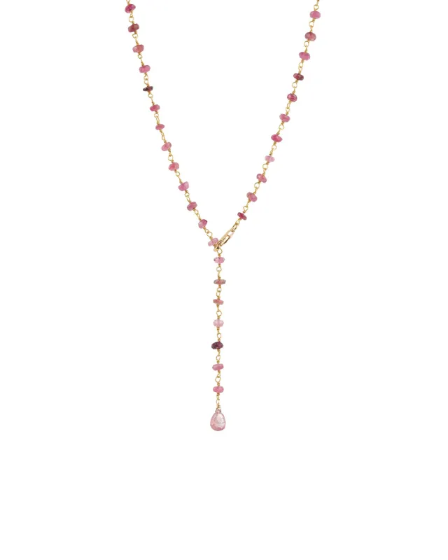 Pink Mix Stone Chain Drop Lariat sold by Blue Ruby