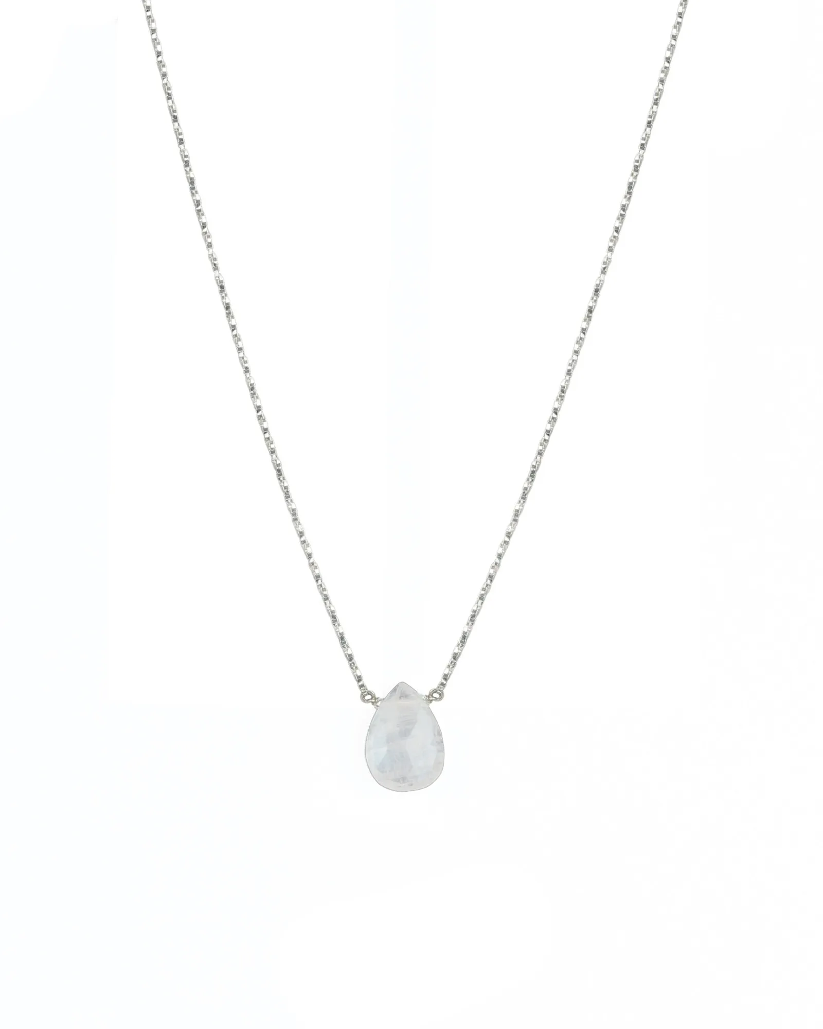 Rainbow Moonstone Pear Box Chain Necklace sold by Blue Ruby