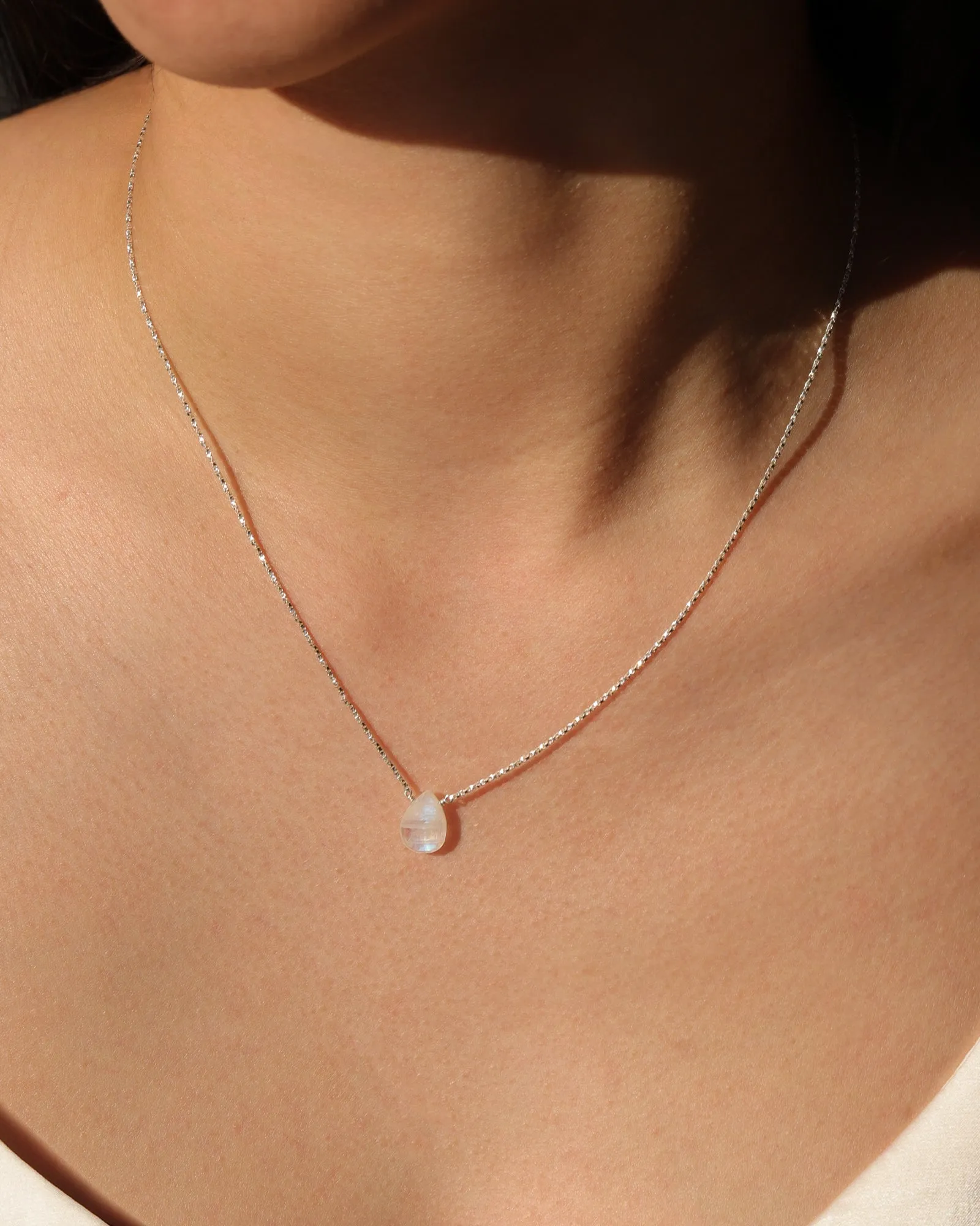 Rainbow Moonstone Pear Box Chain Necklace sold by Blue Ruby product image thumbnail 2