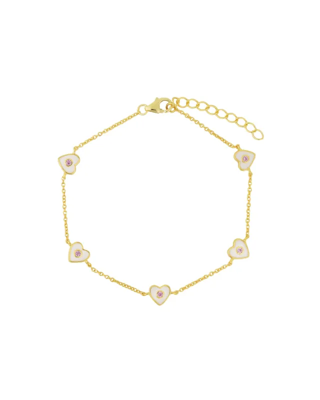 Enamel Five Heart CZ Bracelet sold by Blue Ruby