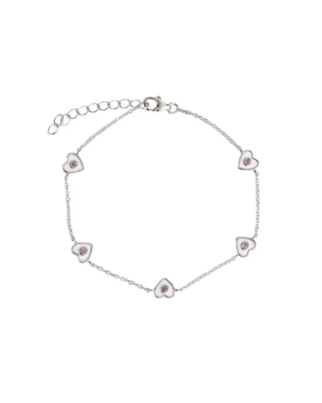 Enamel Five Heart CZ Bracelet sold by Blue Ruby