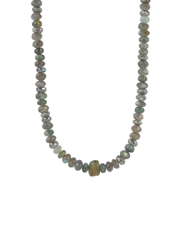 Labradorite & Aquamarine Mix Beaded Necklace | 6.5mm sold by Blue Ruby