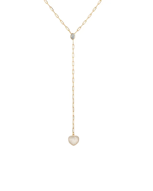 Pavé Heart Paperclip Lariat sold by Blue Ruby