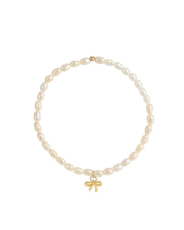 Bow Drop Pearl Bracelet | 3mm sold by Blue Ruby