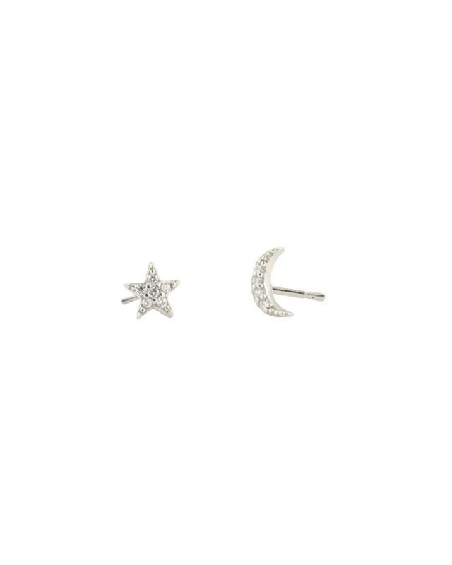 Pavé Star + Moon Stud Earrings sold by Blue Ruby