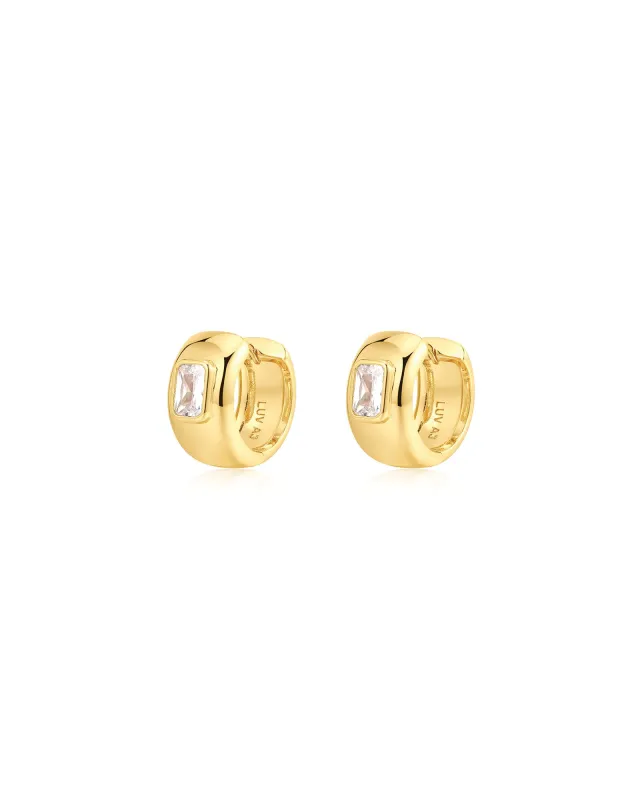 Emerald Bezel Stone Huggies sold by Blue Ruby
