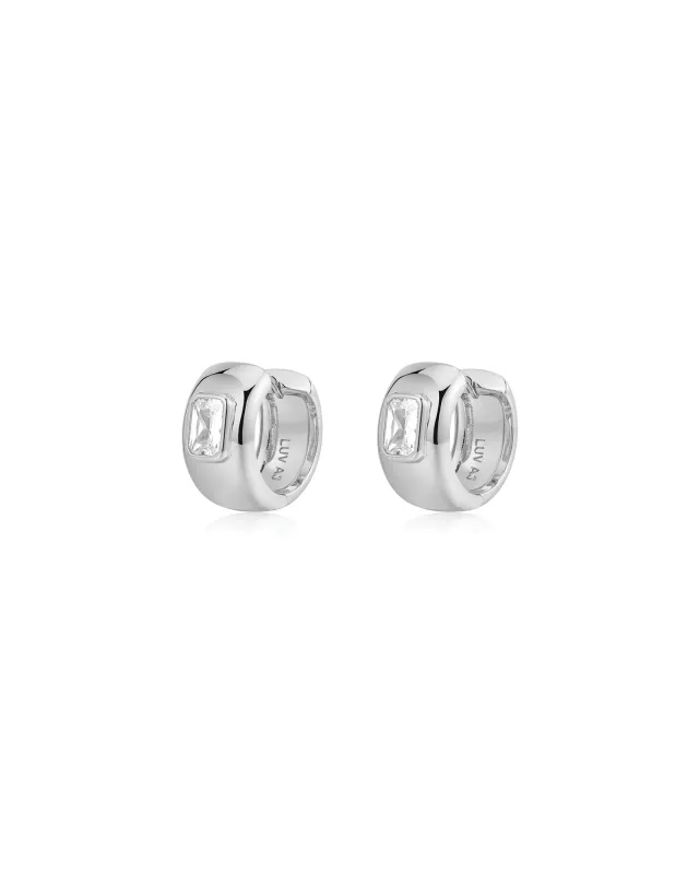 Emerald Bezel Stone Huggies sold by Blue Ruby