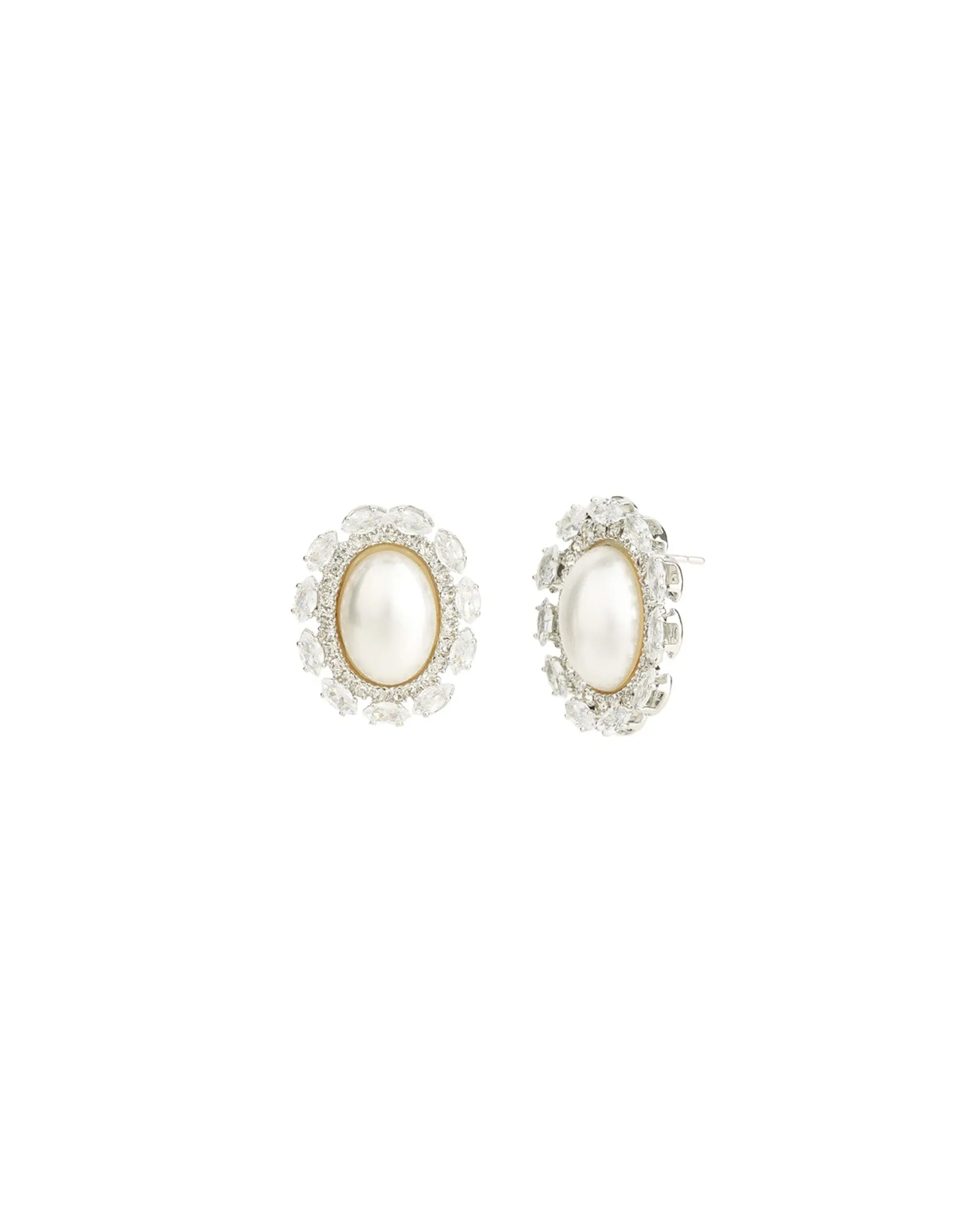 Oval Pearl CZ Halo Studs sold by Blue Ruby