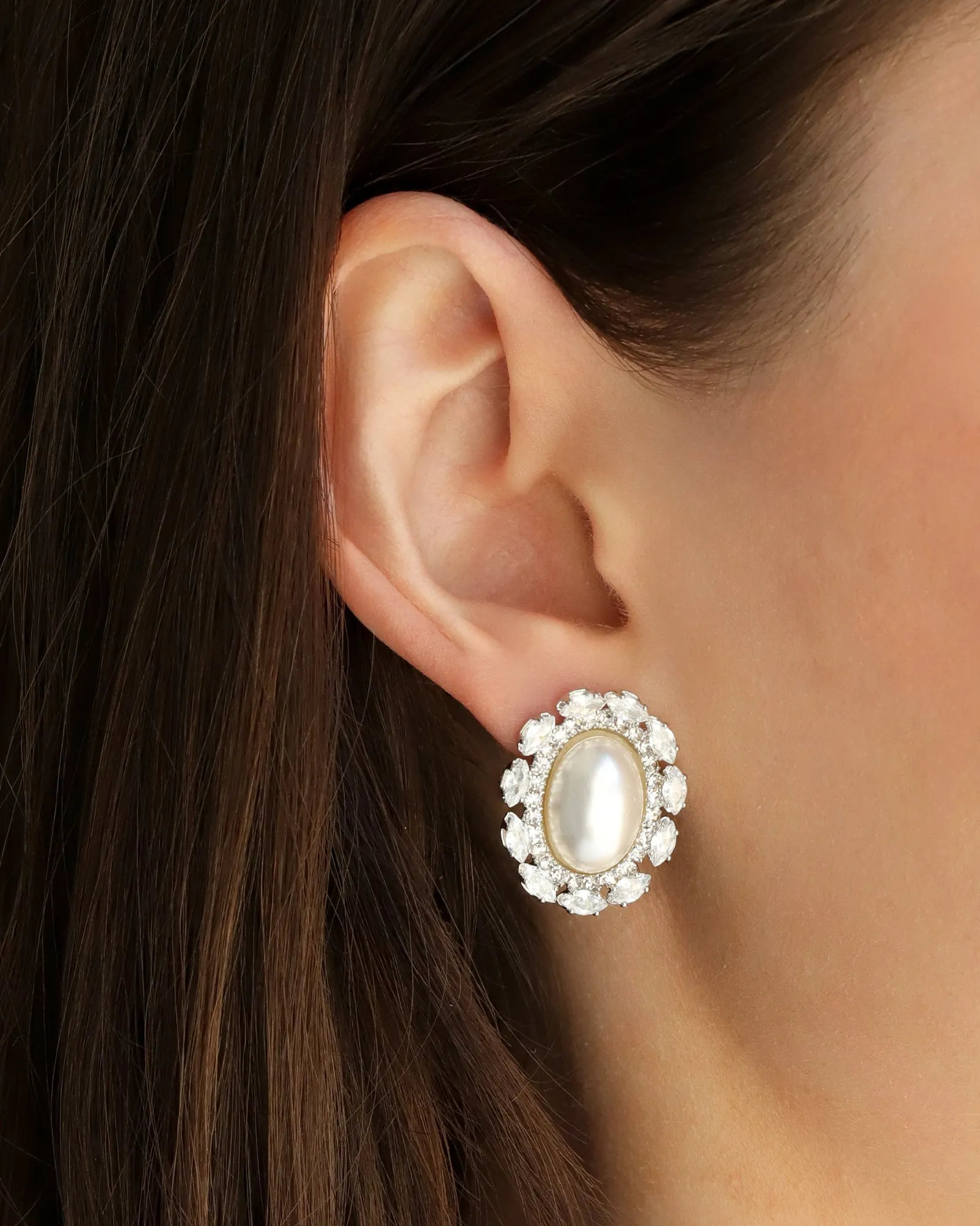 Oval Pearl CZ Halo Studs sold by Blue Ruby product image thumbnail 2