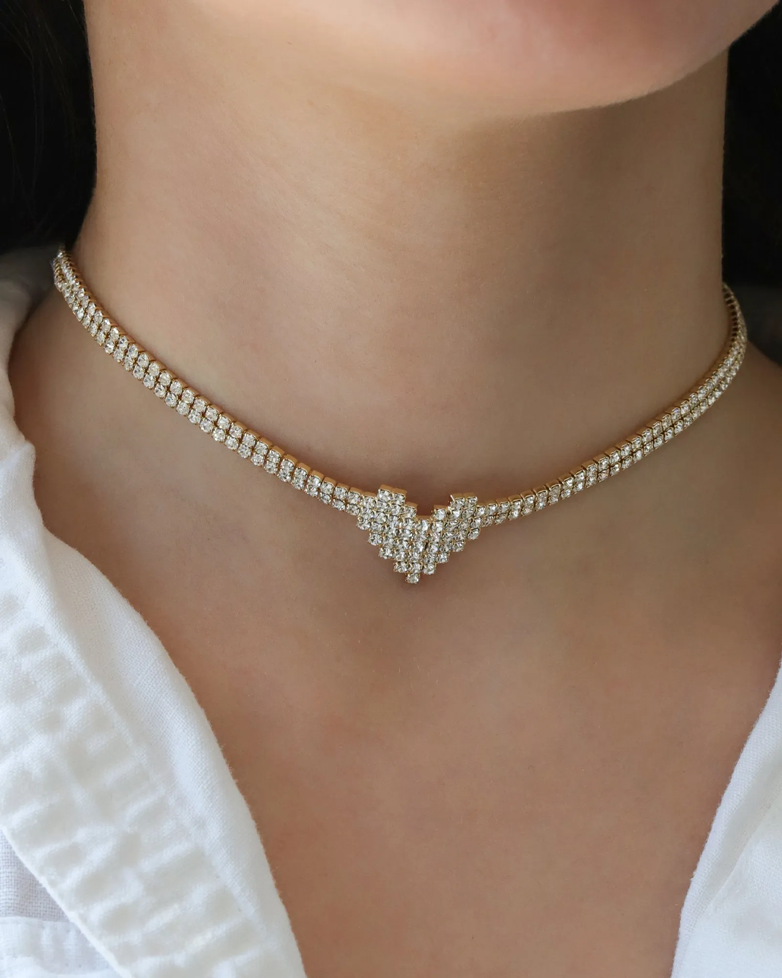 Heart 2 Row Crystal Necklace sold by Blue Ruby product image thumbnail 2