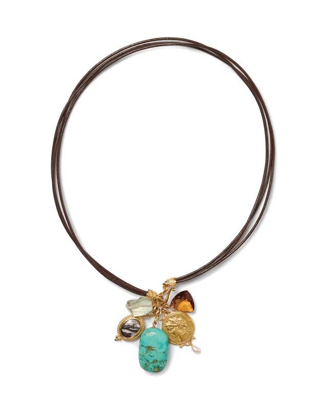 Traveler Leather Charm Necklace Turquoise sold by Blue Ruby