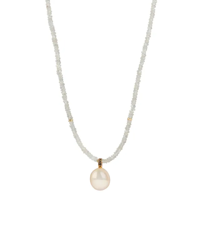 Beaded White Zircon & Pearl Charm Necklace sold by Blue Ruby