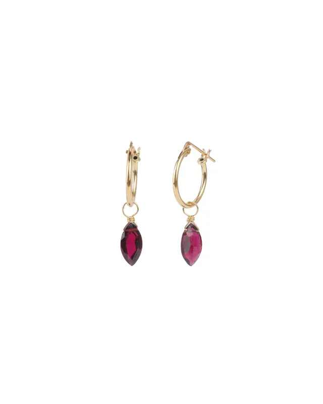 Garnet Marquise Floating Drop Huggies sold by Blue Ruby
