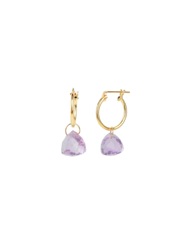 Amethyst Trillion Floating Drop Huggies | 14mm sold by Blue Ruby