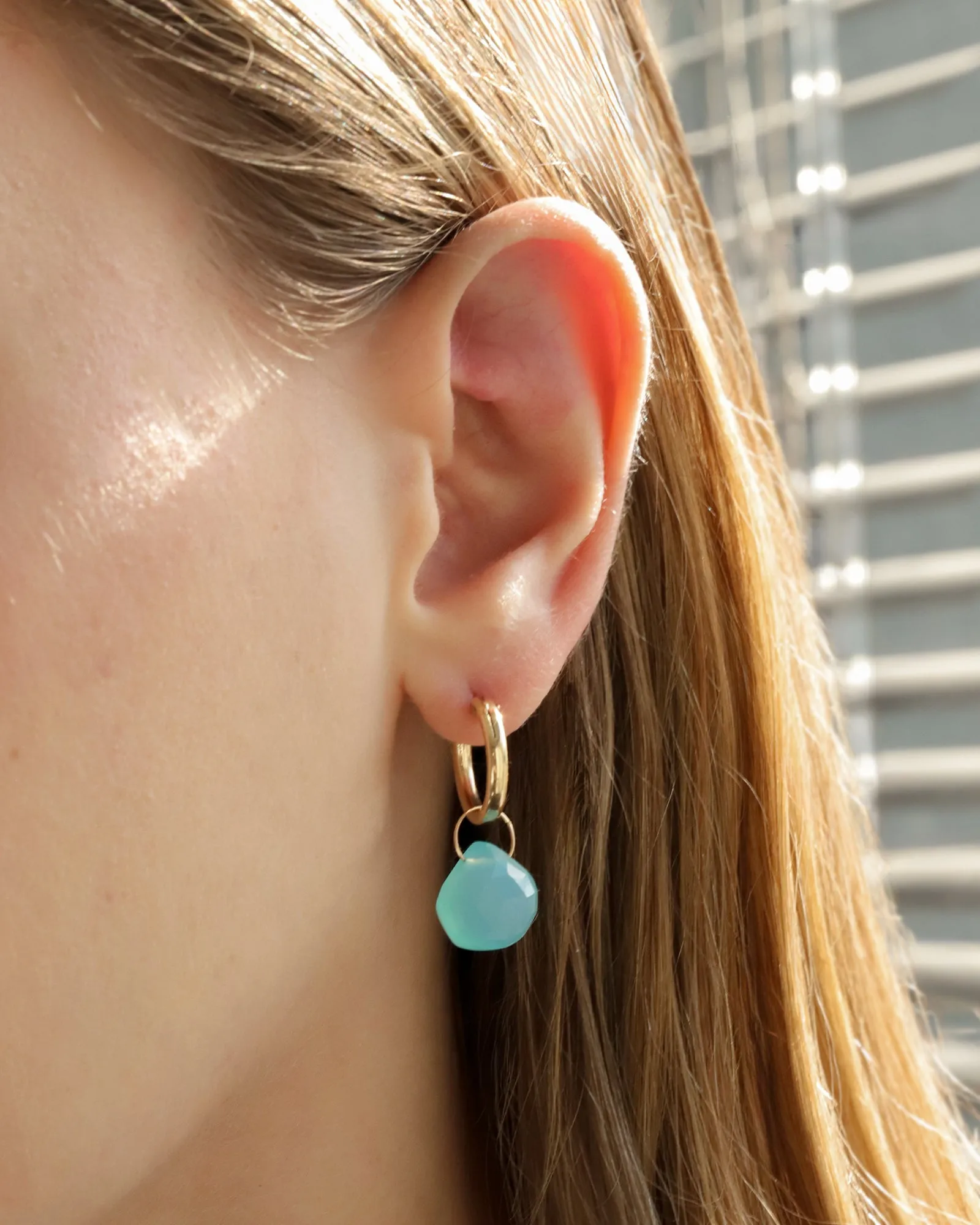 Blue Chalcedony Heart Floating Drop Huggies | 15mm sold by Blue Ruby product image thumbnail 2